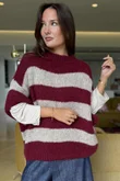  Big Softie Block Stripe Cap Sleeve Knit Top Burgundy /15=